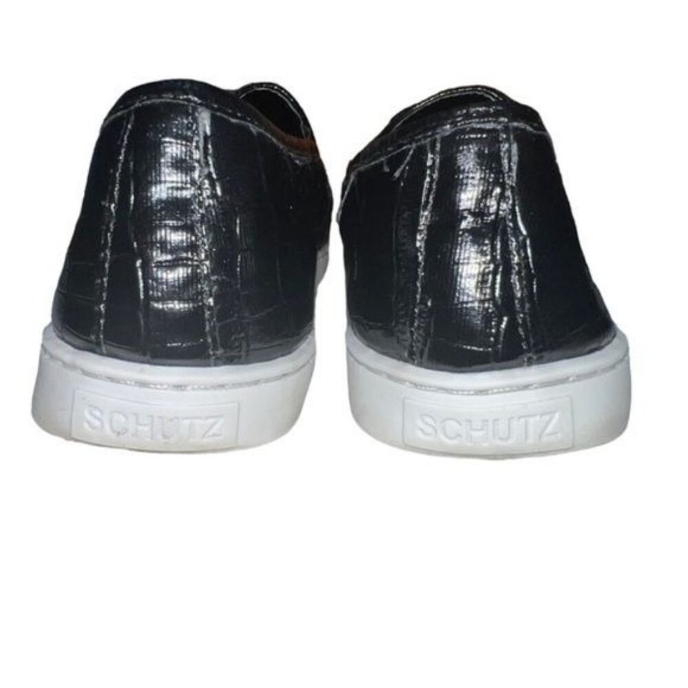 Schutz Slip-On Sneakers Womens 7.5 Black Faux Leather Crocodile Texture Casual - Picture 6 of 12